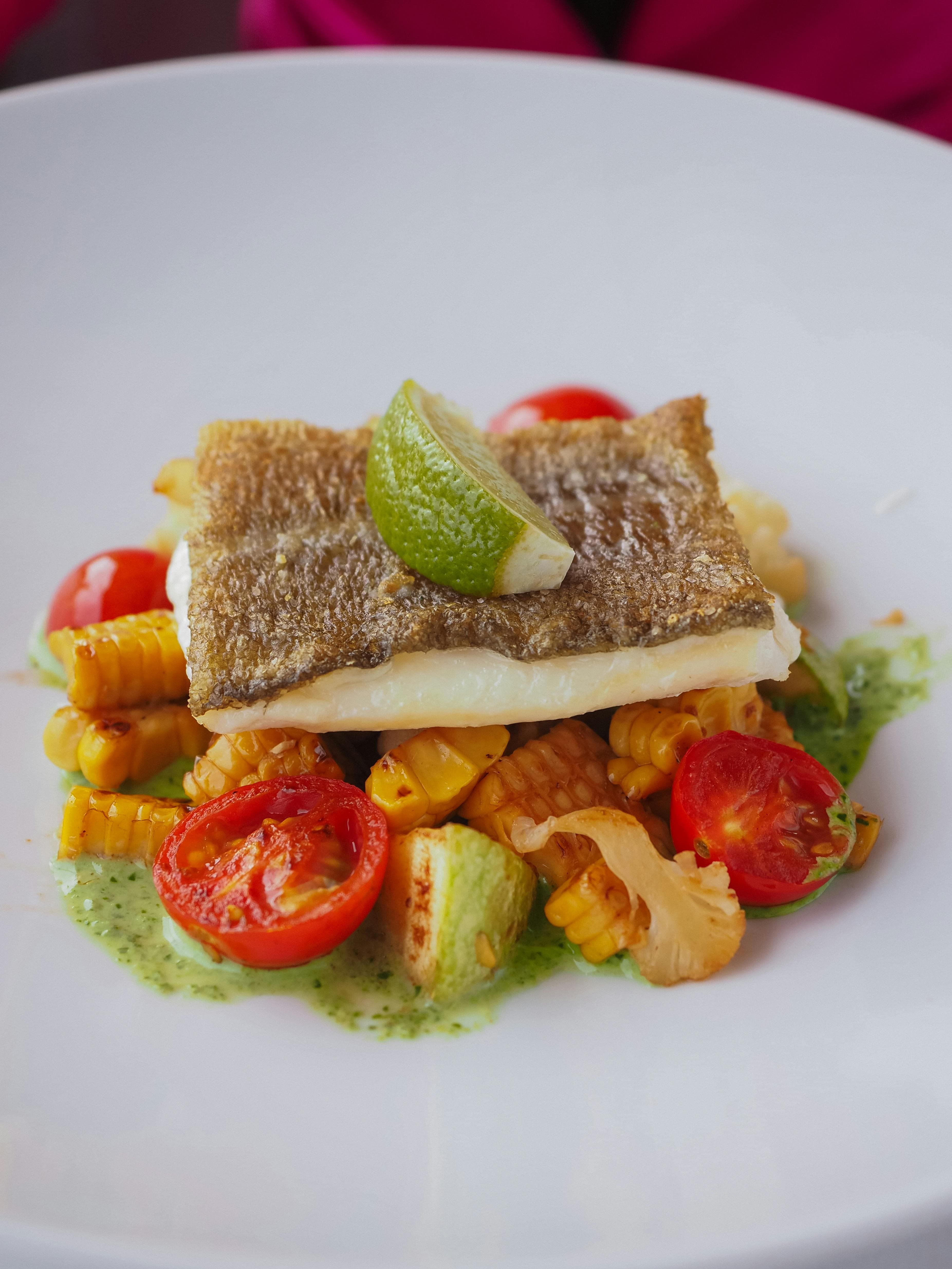 Mediterranean Sea Bass with olive tapenade and herb-crusted potatoes